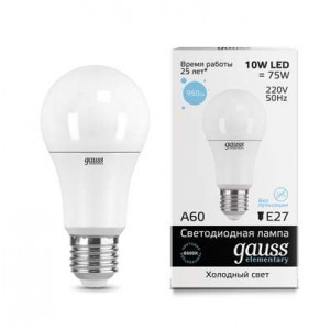 Лампа светодиодная LED Elementary A60 10Вт E27 6500К Gauss 23230